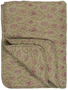 Oliven m/grønne og cerise blomster - quilt