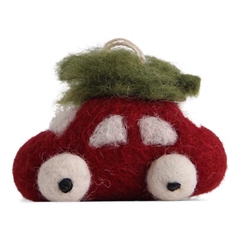 Rød bil med juletræ  ~ Gry & Sif