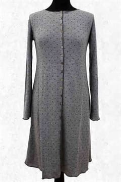 Jalfe - uldkjole med knapper, grå m sorte prikker