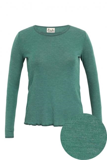 Jalfe - uldbluse plain melange, emerald / mørk grøn