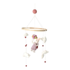 Mobile/uro i filtet uld med pige-kanin og balloner ~ Gry & Sif