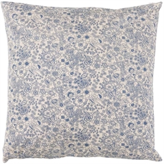 Pudebetræk bomuld 50x50 cm - beige m/blå blomster