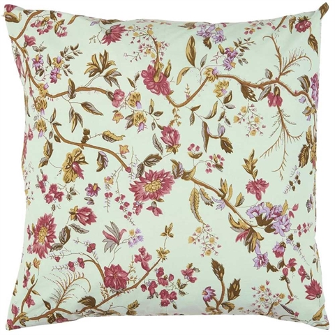 Pudebetræk bomuld 50x50 cm - Alexandra, turkis m/lilla & rosa blomster