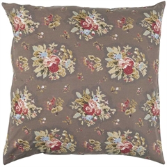 Pudebetræk bomuld 50x50 cm - Astrid, milky brown m/røde & blå blomster