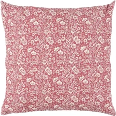 Pudebetræk bomuld 50x50 cm - Agnete, hindbærfarvet m/beige blomster