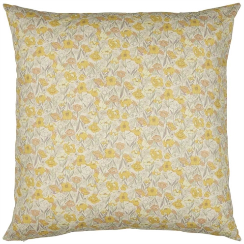 Pudebetræk bomuld 60x60 cm - sarte gule,lyslilla, off-white og grønne blomster