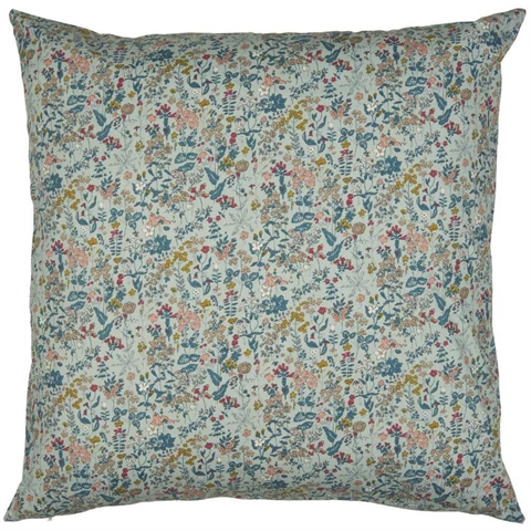 Pudebetræk bomuld 60x60 cm - lyseblå m/blomster og blade