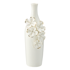 Vase Flower white w/gold slim