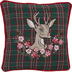 Cushion cover Dagmar deer green w emb 40x40cm