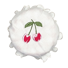 Jam lid cover Cherry berry white w/embroidery