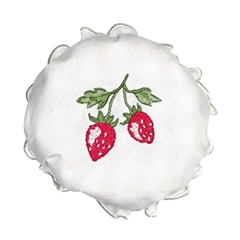 Jam lid cover Strawberry white w/embroidery