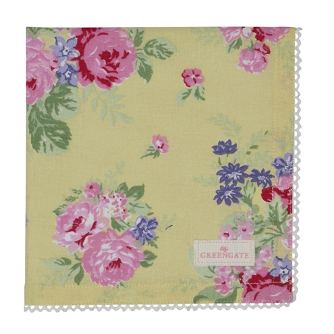 Napkin w/lace Rose pale yellow 