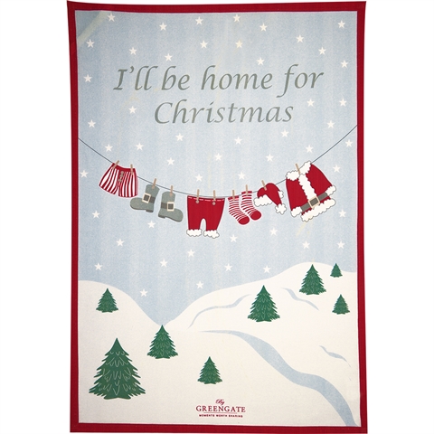 Tea towel piece printed Home for xmas white