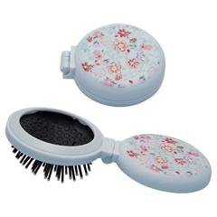 Pocket mirror round w/brush Belle pale blue