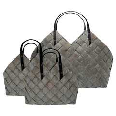 Basket dusty grey set of 3 w/handles ass