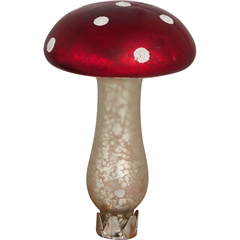 Mushroom glass w clip Antique red