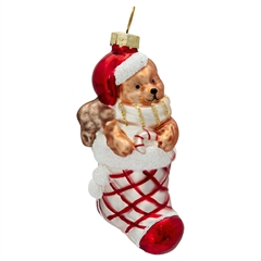 Ornament glass Stocking red w/bear