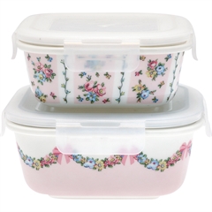 Food storage square Maya pale pink set of 2 - H: 6½/7½ cm B: 14/15½ cm