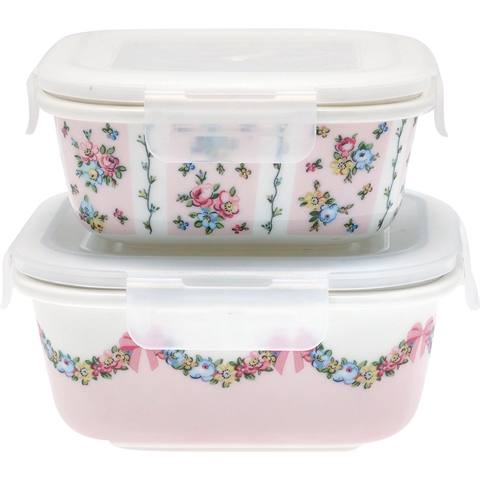 Food storage square Maya pale pink set of 2 - H: 6½/7½ cm B: 14/15½ cm