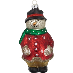 Snowman glass glitter jacket - H: 8 cm