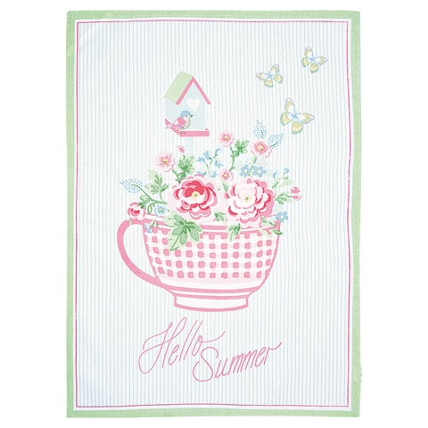 Tea towel piece printed Alma summer white