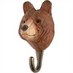 Knage  - Brun bjørn (håndskåret i træ) - Dekohook